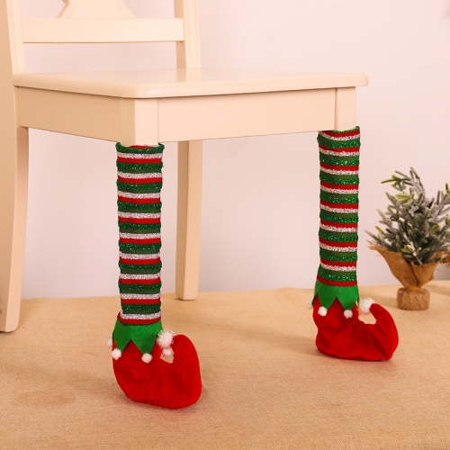 

4 PCS Christmas Decorations Striped Elves Table And Chair Foot Cover Home Table And Chair Foot Protection Cover(G126 Red)