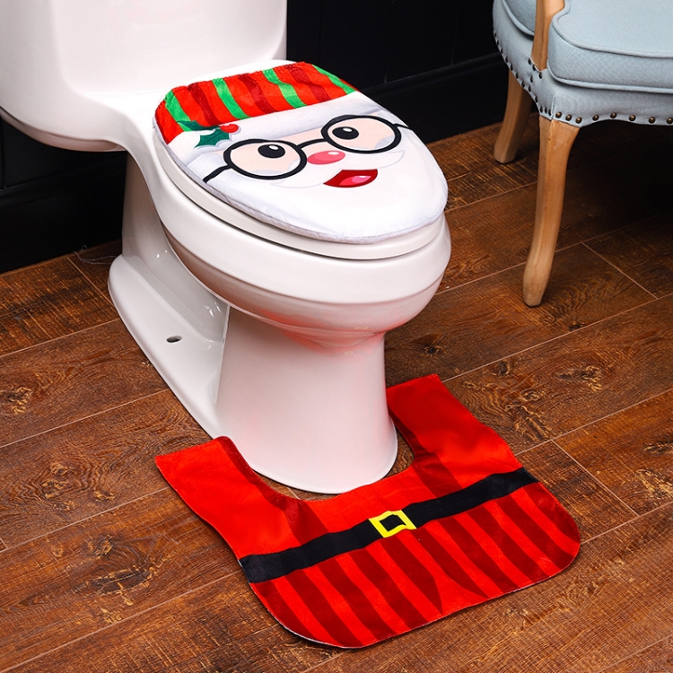 

2 PCS / Set Christmas Decorations Creative Cartoon Old Man Snowman Toilet Cover Hotel Home And Decoration(The Glasses Elderly)