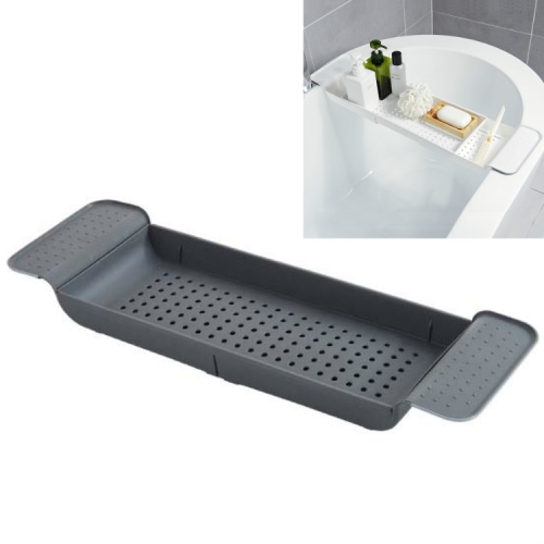 

Retractable Drain Bathtub Rack Bathroom Plastic Soaking Tub Rack Bathtub Shower Storage Rack(Black+Gray)