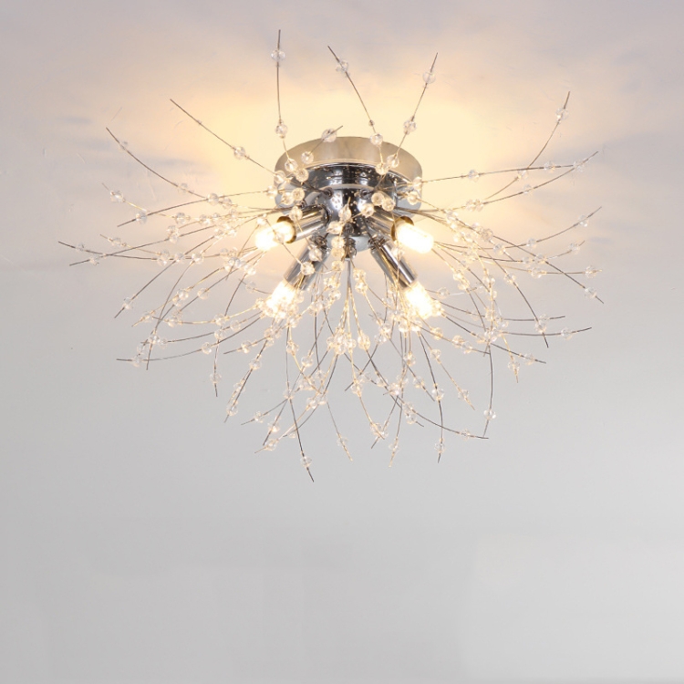 

Bedroom Crystal Ceiling Lamp Creative Dandelion Living Room Lamp Dining Room Lamp, Style:Chrome (40x23cm, 4 Heads)(Warm Light)