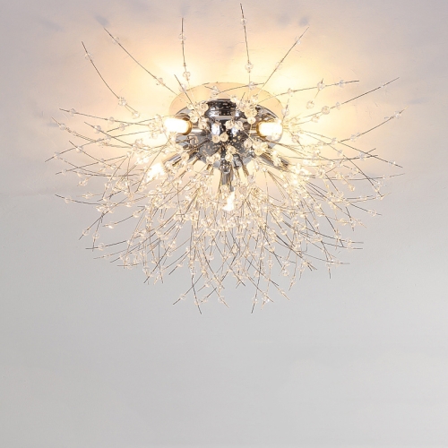 

Bedroom Crystal Ceiling Lamp Creative Dandelion Living Room Lamp Dining Room Lamp, Style:Chrome (50x28cm, 5 Heads)(Warm Light)