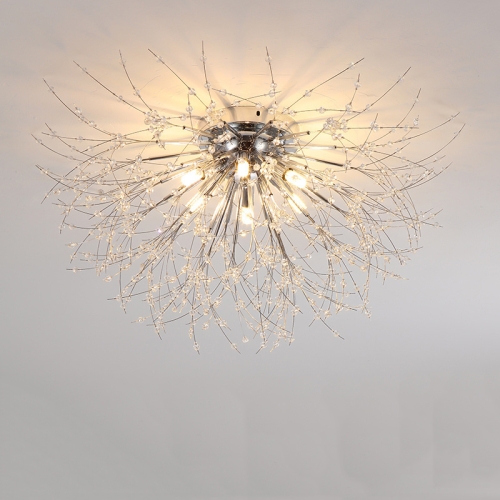 

Bedroom Crystal Ceiling Lamp Creative Dandelion Living Room Lamp Dining Room Lamp, Style:Chrome (60x33cm, 6 Heads)(Warm Light)