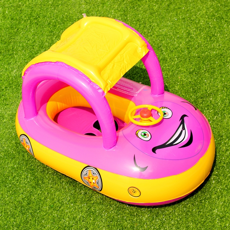 

Sunshade and Sunscreen Baby Swimming Ring Car Boat Shape Inflatable Swimming Ring with Horn(Purple+Yellow)