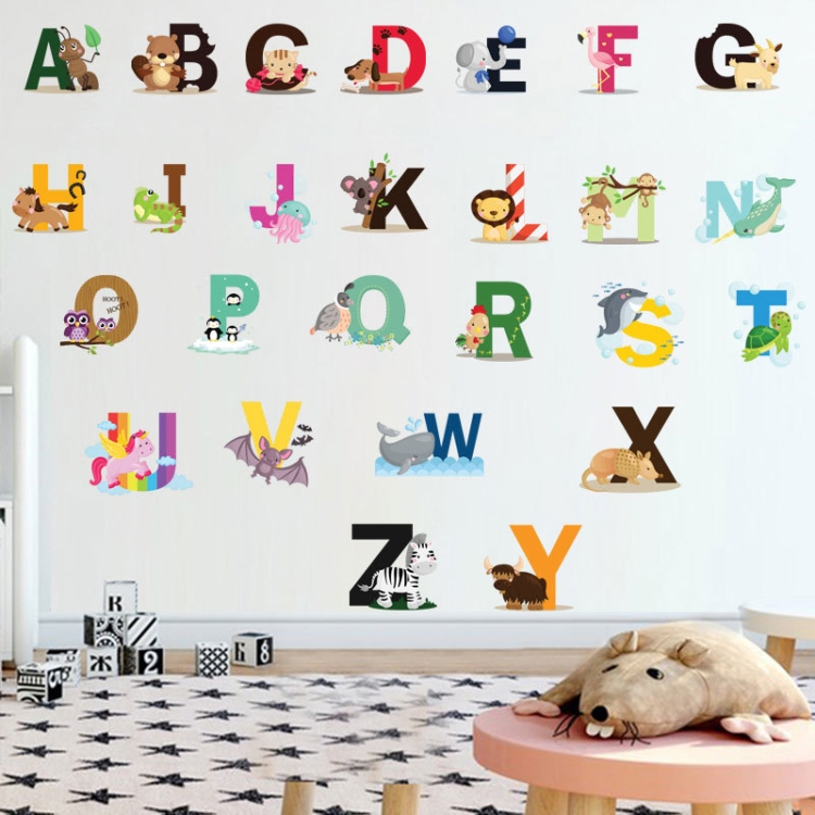 

2 PCS SY301 Cartoon Animal 26 English Letter Children Room Wall Stickers