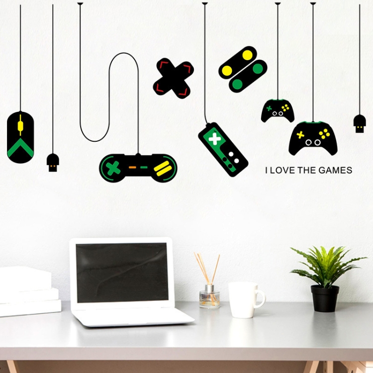 

2 PCS Game Console Game Handle Chandelier Wall Stickers Internet Cafe Study Computer Desk Background Sticker