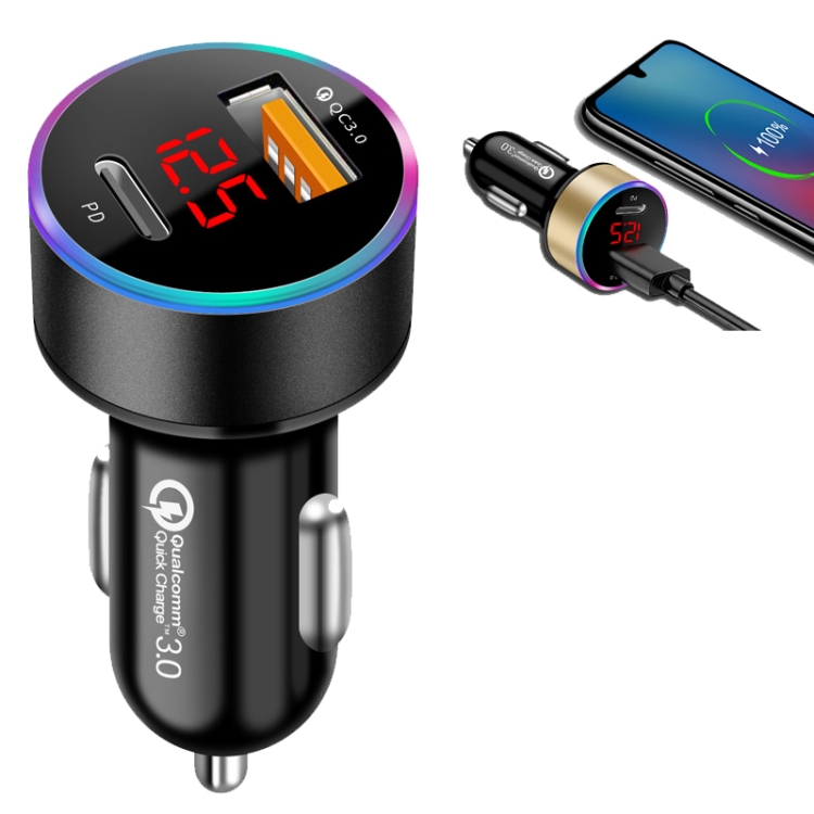 

Aluminum Alloy Digital Display PD+QC3.0 Car Charger Multifunctional Car Charger(Elegant Black )