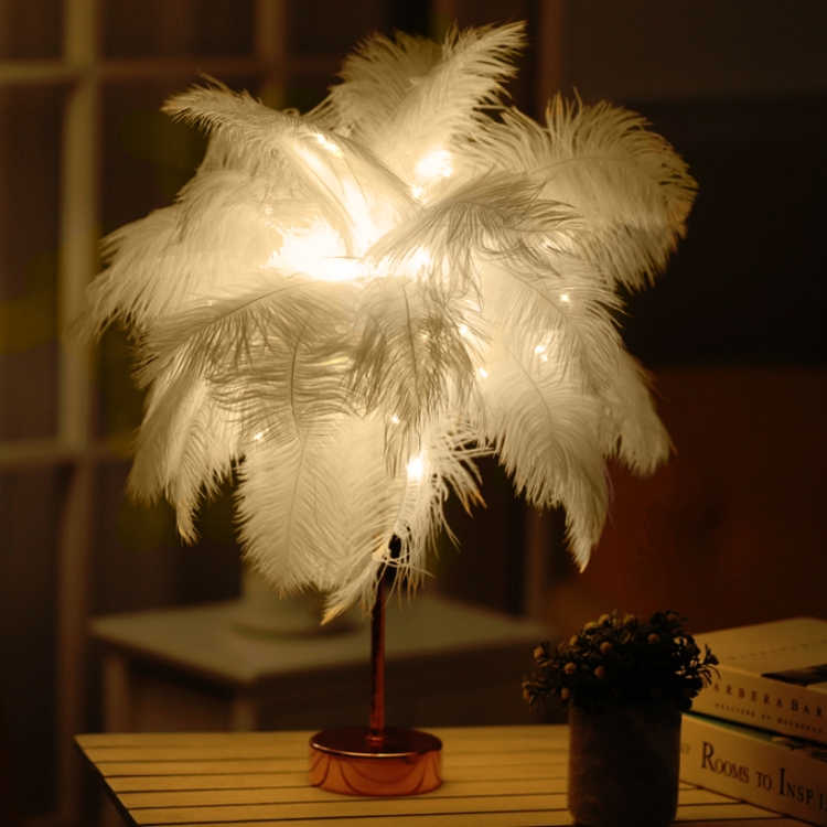 

Ostrich Feather Table Lamp Wrought Iron Night Light LED Copper Wire Lamp(Yellow)