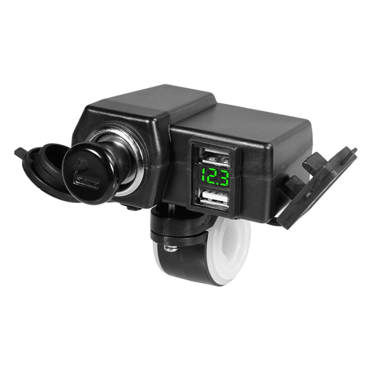 

Motorcycle Car Dual USB Mobile Phone Charger With Cigarette Lighter Interface Multi-function Digital Display Car Charger, Style:DYUK Green Light