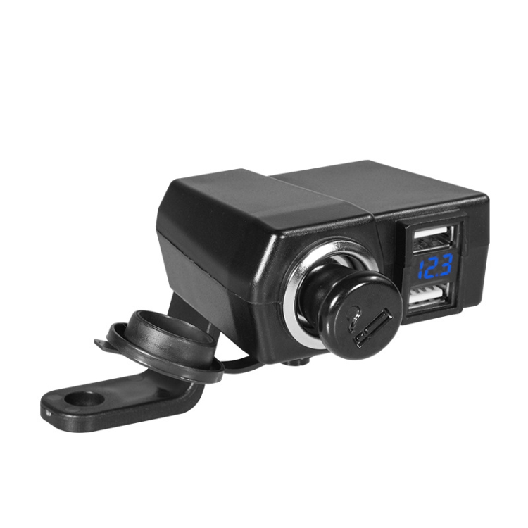 

Motorcycle Car Dual USB Mobile Phone Charger With Cigarette Lighter Interface Multi-function Digital Display Car Charger, Style:DYUK-2 Blue Light
