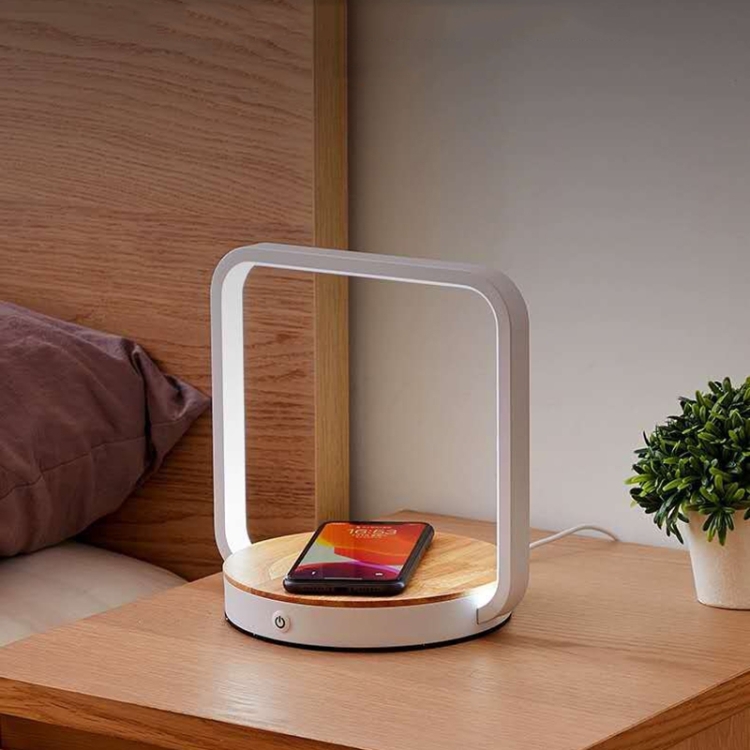 

Multifunctional Table Lamp Bedroom Touch Dimming Mobile Phone Wireless Charging Reading Lamp, CN Plug(White)