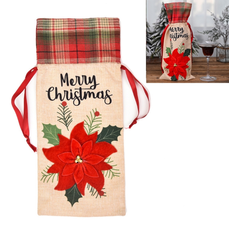 

2 PCS Christmas Decorations Imitation Linen Wine Bottle Cover(Flower)