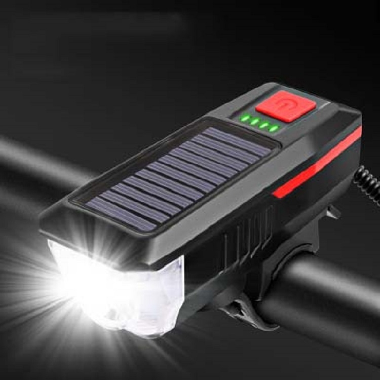 

Bicycle Solar Headlight Horn Light Night Riding USB Charging Headlight Bicycle Glare Flashlight Equipment(Red)
