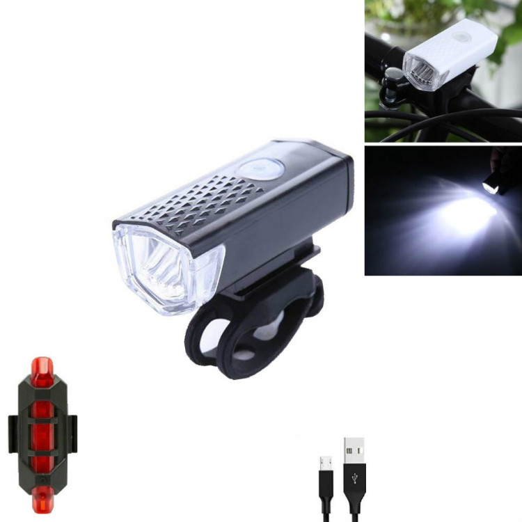 

Bicycle USB Charging Headlight Lighting Cycling Equipment, Color:Black 2255 Light+928 Red Taillight