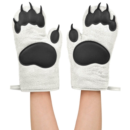 

Kitchen Bear Claw Shape Oven Silicone Anti-scald Gloves Baking Thickened High Temperature Heat Insulation Gloves, Colour: Polar Bear (Pair)