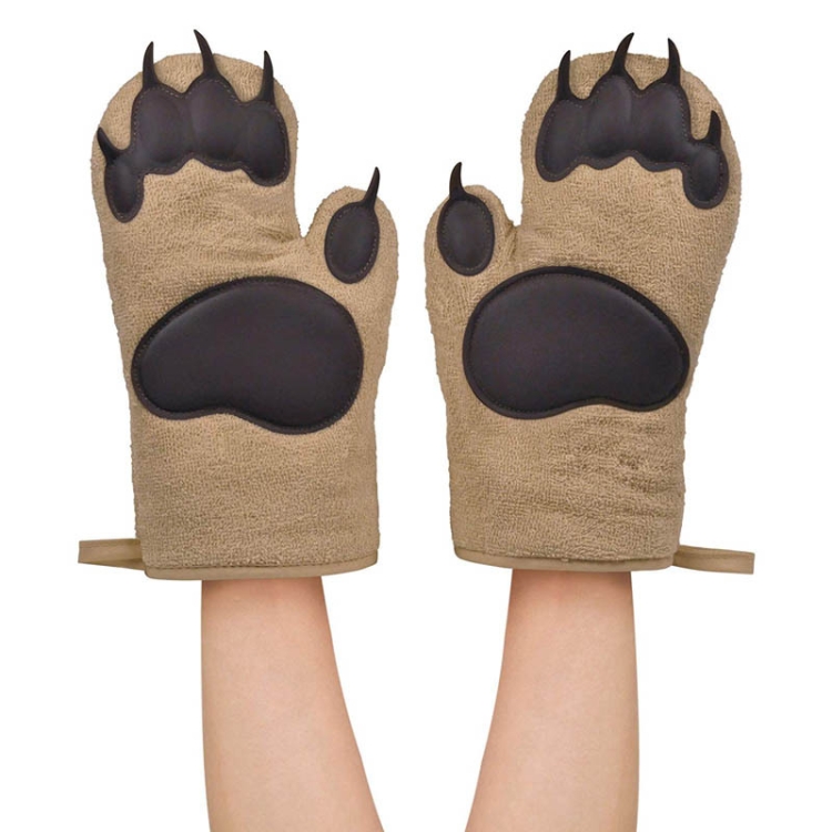 

Kitchen Bear Claw Shape Oven Silicone Anti-scald Gloves Baking Thickened High Temperature Heat Insulation Gloves, Colour: Brown Bear (Pair)