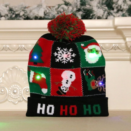 

Colorful Glowing Knitted Christmas Hat Wearable Decoration(Black Plaid)