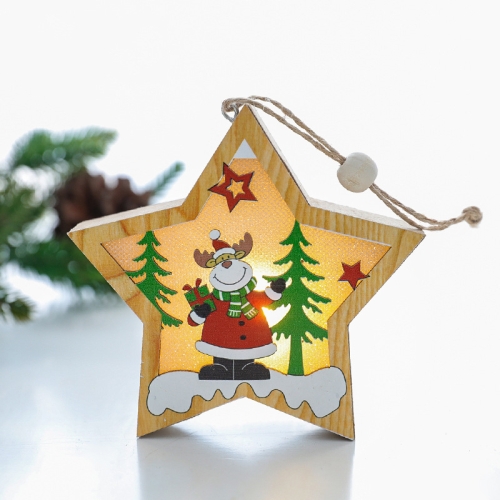 

2 PCS Christmas Decoration Wooden Luminous Pendant Christmas Tree Decoration Accessories, Style:Five-pointed Star(Elk)