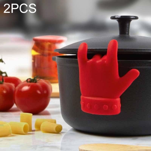 

2 PCS Kitchen Silicone Pot Lid Raising Gadget Finger Shaped Pot Lid Spill-proof Raising Spoon Rack