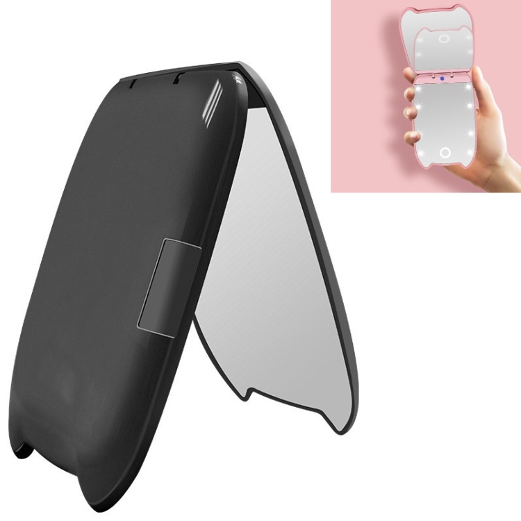 

Mini Cute Double-sided Makeup Mirror Portable Folding Mirror With LED Light(Black)