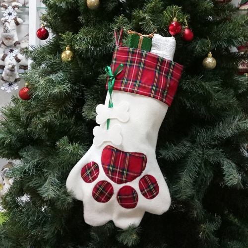 

Christmas Sock Gift Bag Dog Paw Pendant Christmas Candy Bag(Red Paw Print)