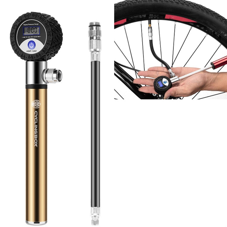 

CYCLINGBOX Manual Bicycle Pump Portable LCD Digital Display Tire Pressure Dial Pump(Gold)