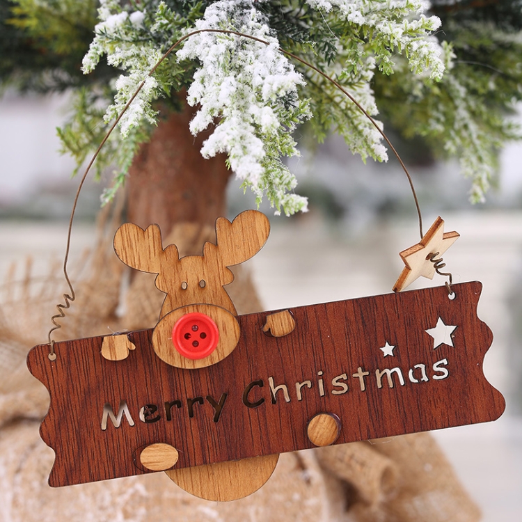 

6 PCS Christmas Decorations Wooden Hollow Letters Elk Pendant Door Hanging(Apple Wood )