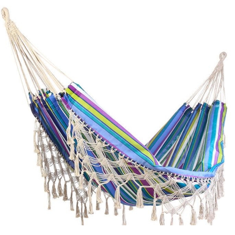 

Outdoor Camping Hammock Tassel Polyester Cloth Hammock(3 Blue Striped Tassel)