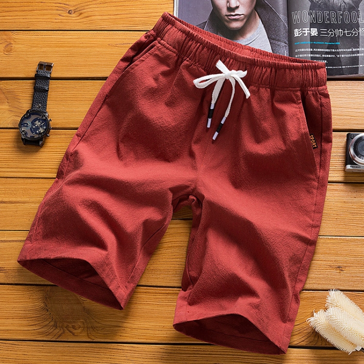 

Cotton Linen Casual 5-point Sport Shorts Pants, Size: XXXXXL(Red Wine)