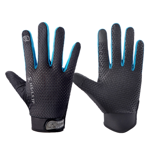 

HSLEJP Outdoor Sports Breathable Touch Screen Antiskid Cycling Full Finger Gloves, Size: M(Black+Blue)