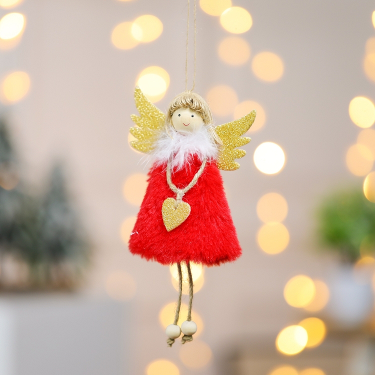 

4 PCS Christmas Decoration Pendant Love Plush Feather Angel Christmas Tree Pendant(Red)