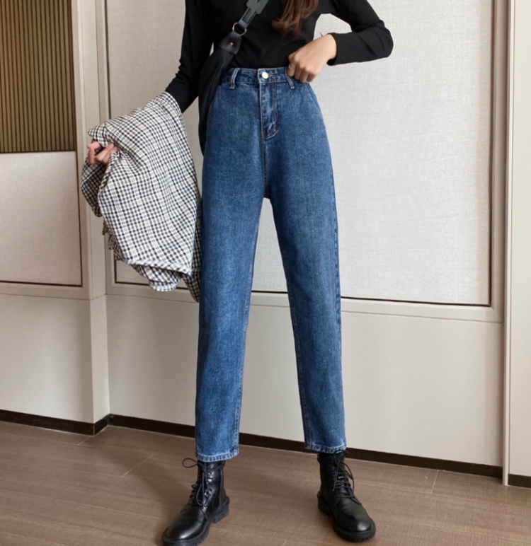

High Waist Slim Straight Leg Pants Women Loose Trousers All-Match Wash Jeans, Size: S(Blue)