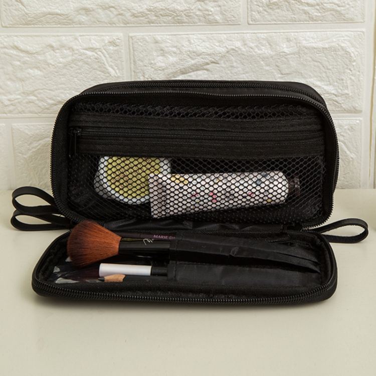 

2 PCS Nylon Cloth Double Zipper Large Capacity Portable Cosmetic Bag With Double Layer Travel Toiletry Storage Bag(Full Black)