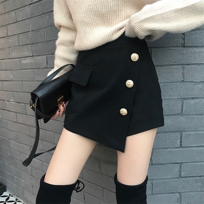 

High Waist Slim Shorts Irregular Wide Leg Skirt, Size: M(Black)