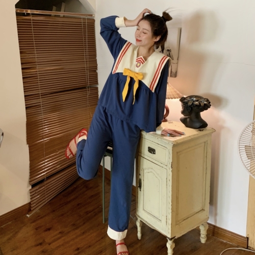 

Cartoon Pajamas Female Cute Loose Home Clothes, Size: Free Size(Navy Blue Suit)