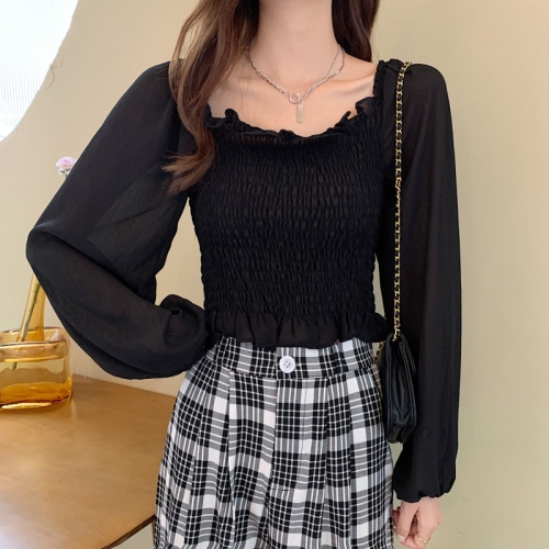 

Women Off-Shoulder Long-Sleeved Shirt, Size: Free Size(Black)