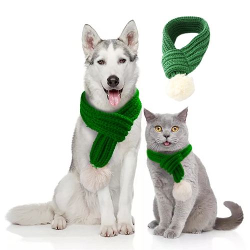 

Pet Christmas Scarf Holiday Cross-dressing Cotton Wool Scarf, Size: L(Green)