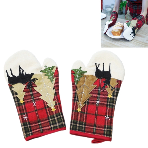 

2 PCS Christmas Checkered Cloth Gloves Microwave Oven Household Non-slip Heat Insulation Gloves