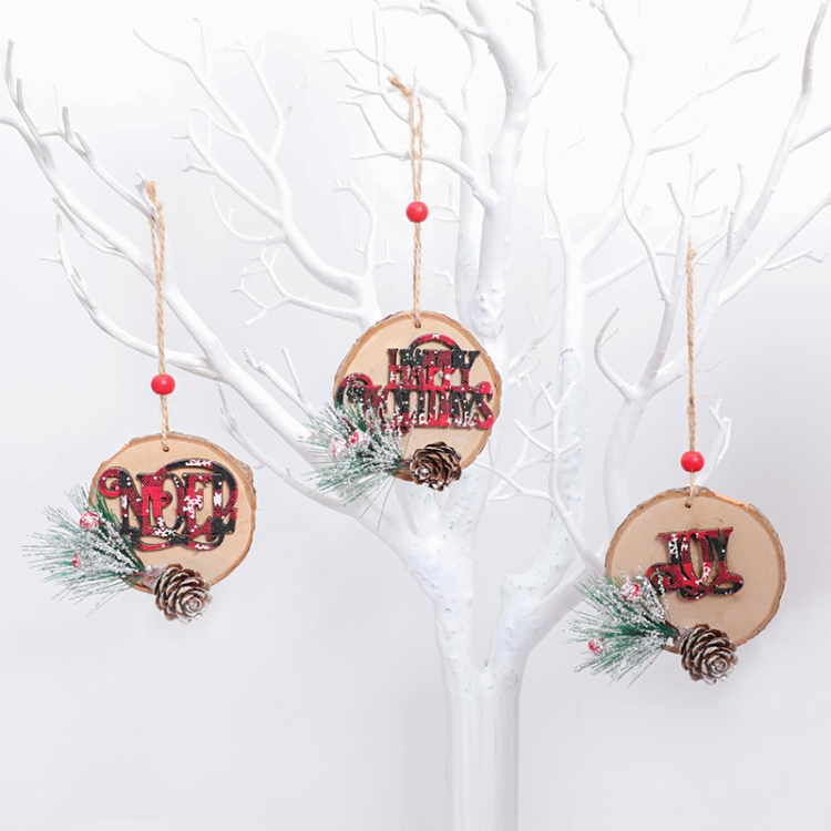 

2 Packs Christmas Decoration Christmas Tree Round Wooden Small Pendant