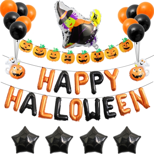 

Halloween Aluminum Film Balloon Set Bar Ktv Shopping Mall Ghost Festival Flag Pulling Decoration Set, Style:Set 7