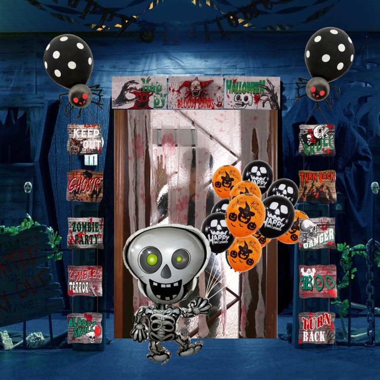 

Halloween Door Courtyard Decoration Flag Set, Style:Blood Cloth Balloon Set