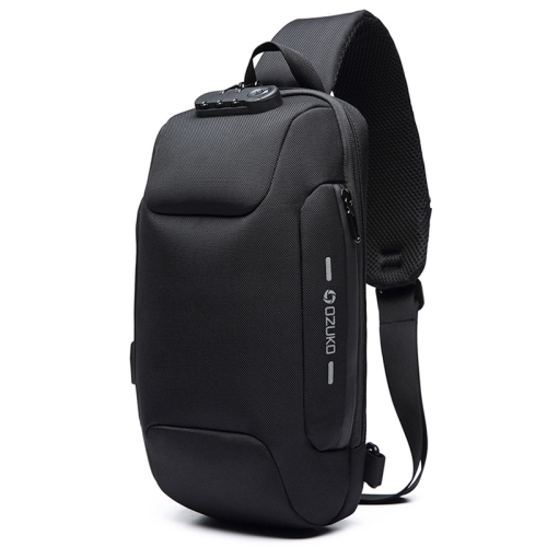 

OZUKO 9223 Anti-theft Men Chest Bag Waterproof Crossbody Bag with External USB Charging Port, Style:Standard Size(Black)