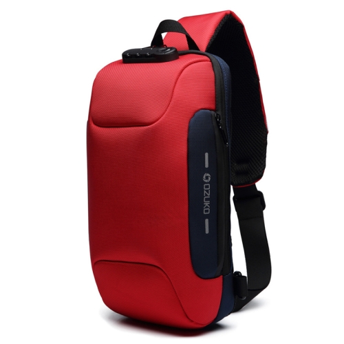 

OZUKO 9223 Anti-theft Men Chest Bag Waterproof Crossbody Bag with External USB Charging Port, Style:Standard Size(Red)
