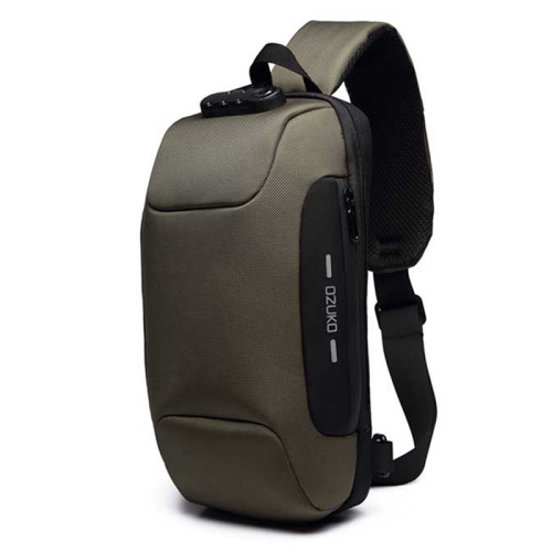 

OZUKO 9223 Anti-theft Men Chest Bag Waterproof Crossbody Bag with External USB Charging Port, Style:Large Size(Army Green)