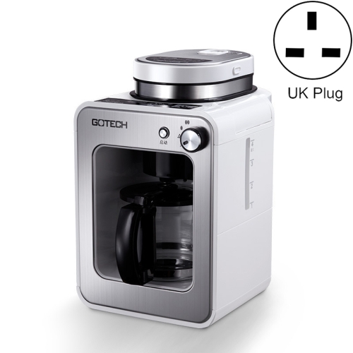 

GOTECH Household Small Coffee Machine Automatic Grinding Integrated Commercial Freshly Ground Drip Coffee Pot, Style:UK Plug(White)