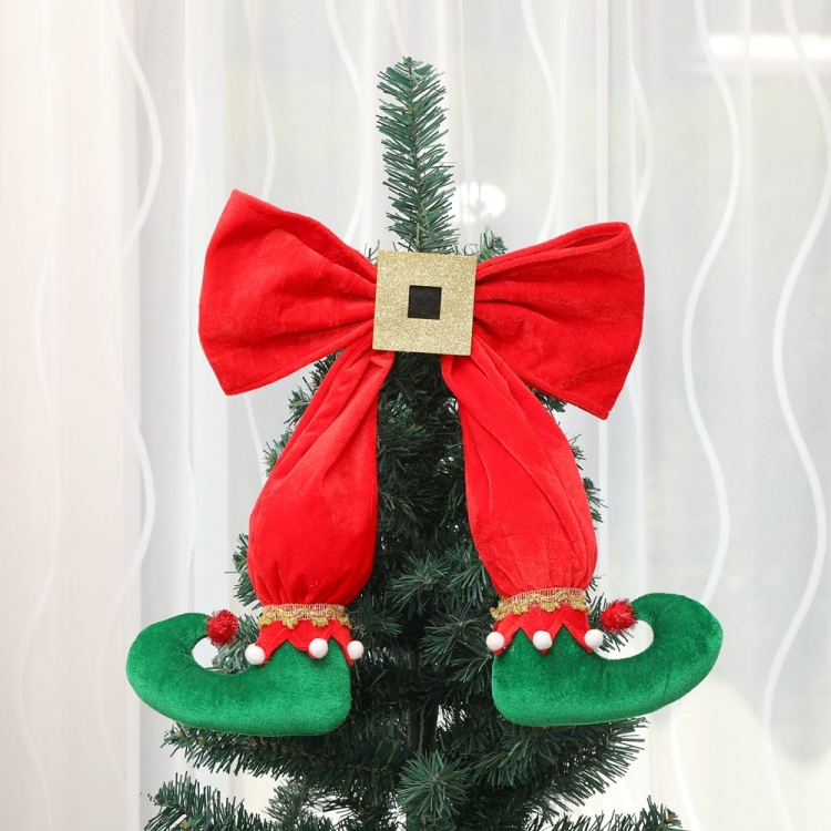 

Elf Foot Ornaments Christmas Tree Bow Elf Boots Pendant Hotel Atmosphere Layout(Green Boot )