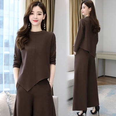 

Autumn New Style Wide-Leg Pants Suit, Size: XXL(Brown)
