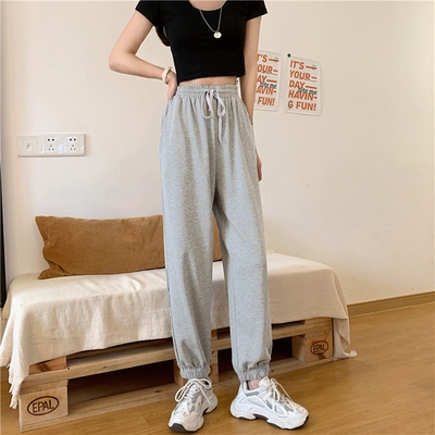 

Autumn Sweatpants Women Straight-Leg Pants All-Match Student, Size: L(Beige Gray)
