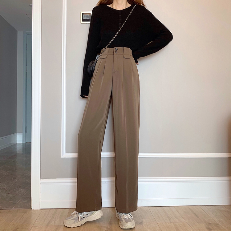

Wild Fashion Wide-Leg Pants Casual Loose Suit Pants, Size: S(Brown)