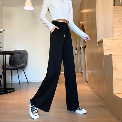 

Autumn And Winter Loose Wide-Leg Sports Pants, Size: Free Size(Black)