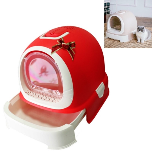 

Extra Large Splash-proof Litter Box With Double-layer Deodorizing Pet Toilet Supplies( Red)